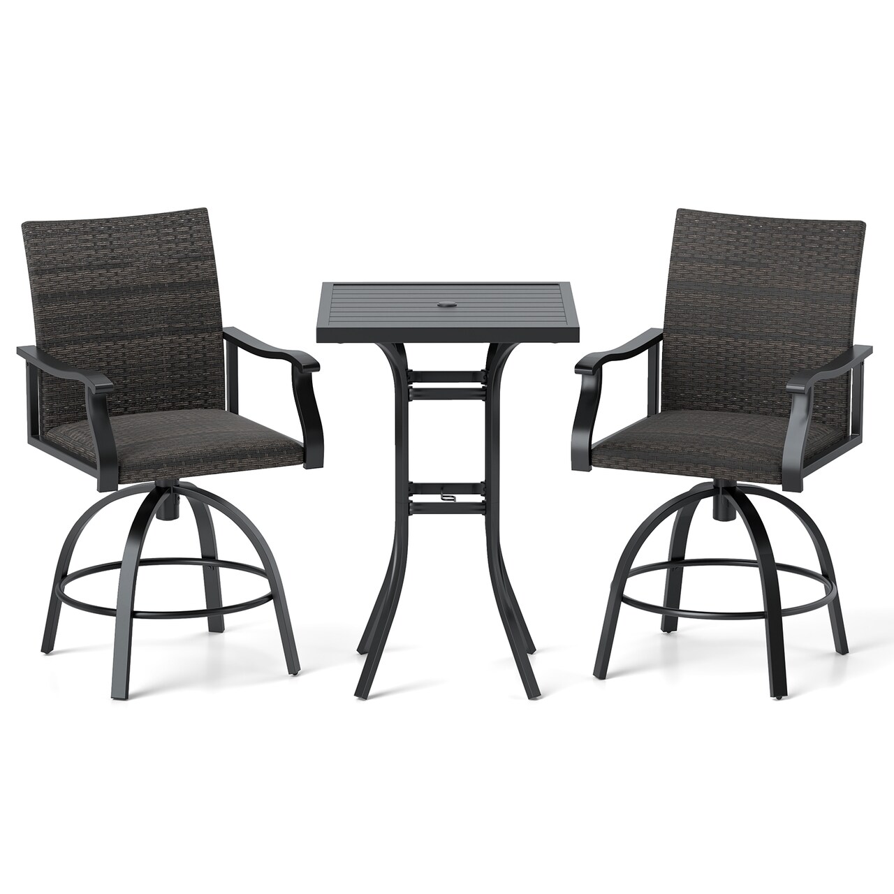 3 Pieces Patio Swivel Bar Set including 2 Swivel Chairs and 1 Bar Table with Aluminum Frame